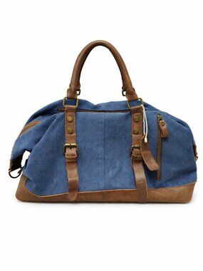 ACACIA Canvas Leather Bag Duffel Overnight Travel Carry-On Messenger Blue Brown